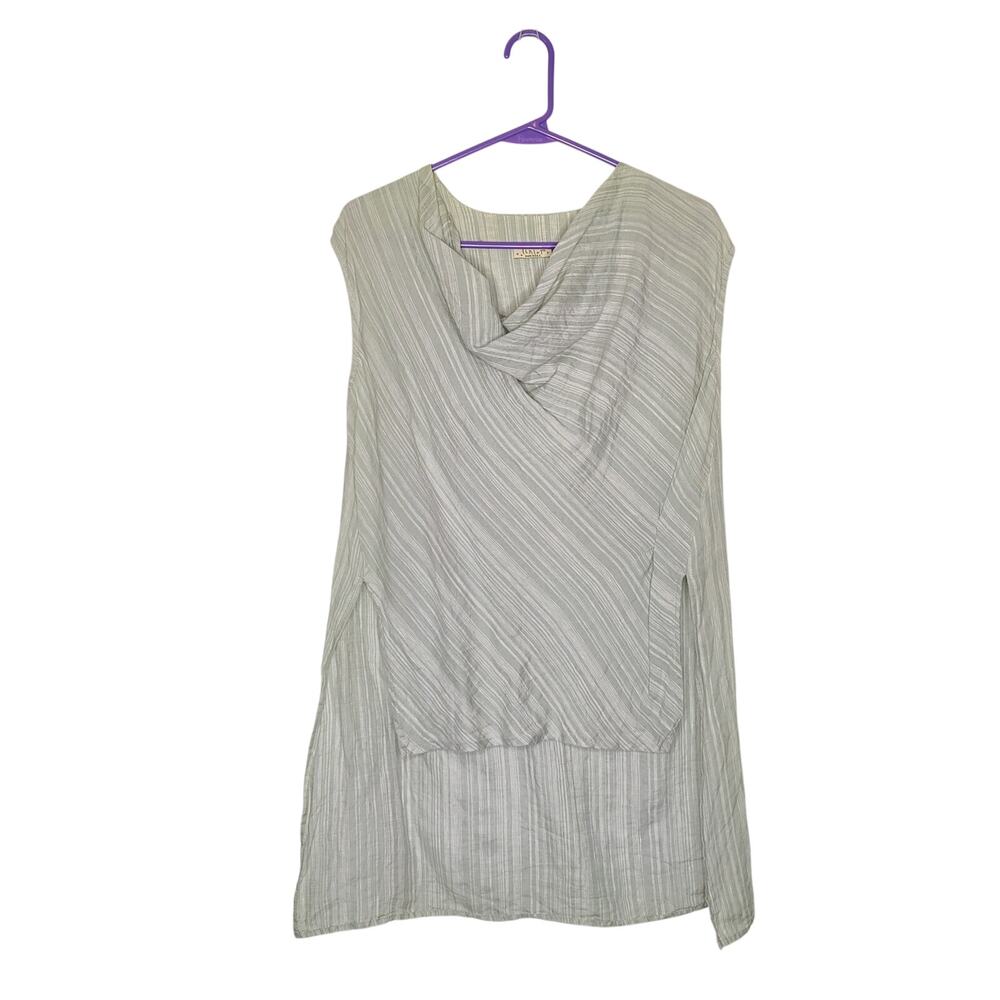 Chalet et Ceci Linen Cowl Neck Sleeveless Artsy Lagenlook Tunic XS Sage Green